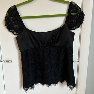 Alice & Olivia square neck satin lace top